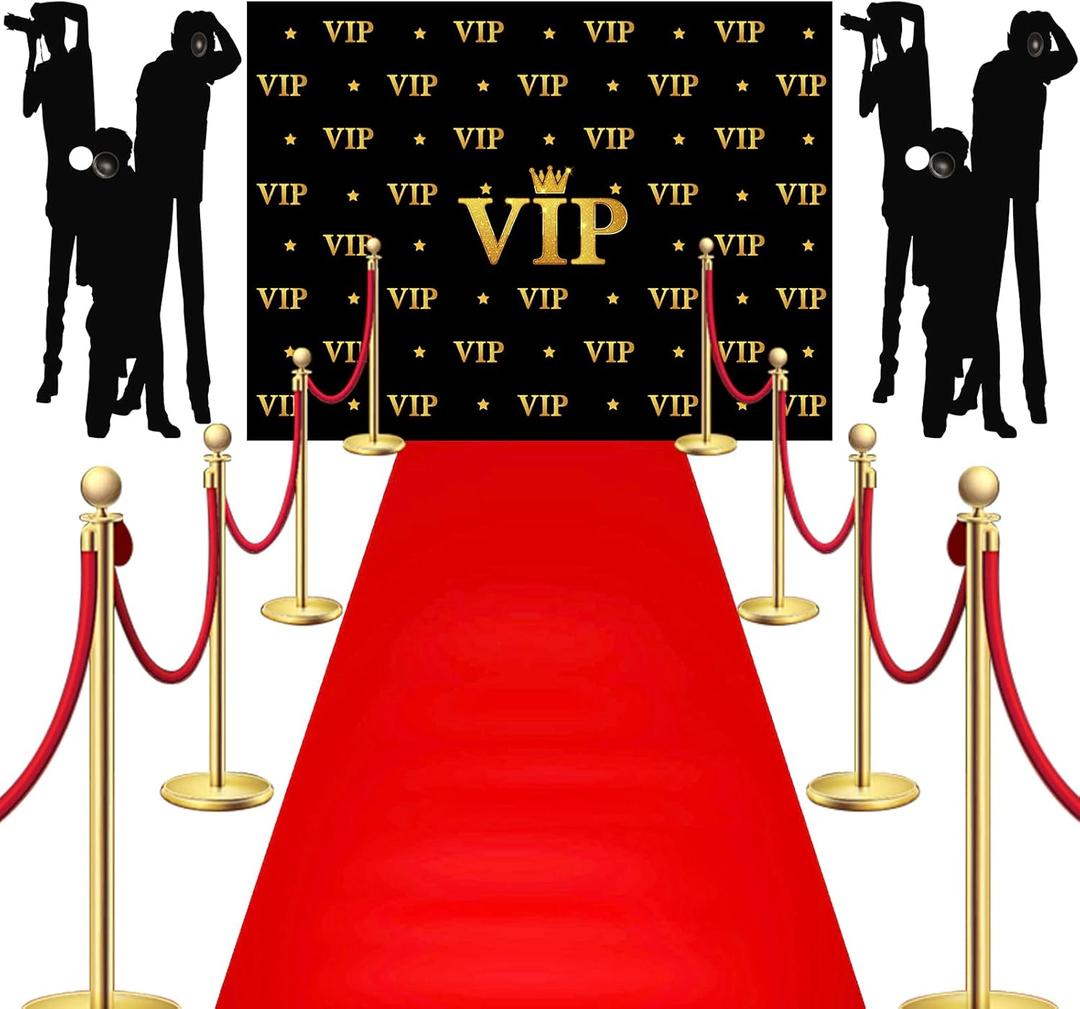 6.5 x 5 ft VIP Photography Backdrop Red Carpet Backdrop Film Movie Banner Paparazzi Props Party Accessory and Runner Red Carpet Runner 2.6 x 15 ft with Tape for Theme Party Decorations