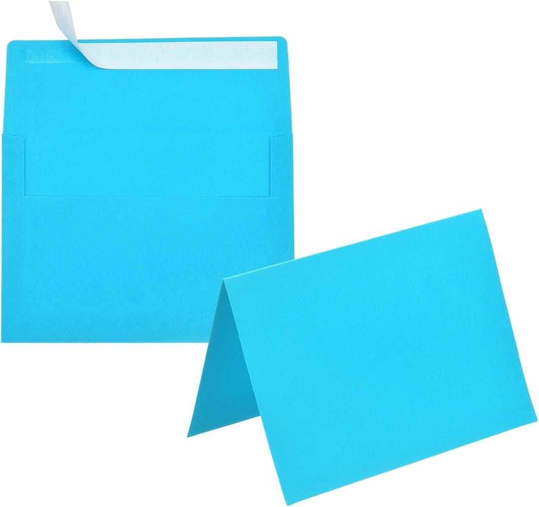 PATIKIL 50Pack Lake Blue 5x7 Blank Cards and Envelopes, Self Seal A7 Envelopes with Folded Cardstock Small for Greeting Cards Wedding Greeting Birthday Invitations Letter Mailing