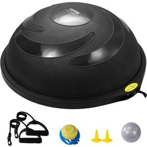 VEVOR Half Exercise Ball Trainer, 23/26 inch Balance Ball Trainer, 1500lbs Capacity Stability Ball, Yoga Ball with Resistance Bands & Foot Pump, Strength Fitness Ball for Home Gym Full Body Workout