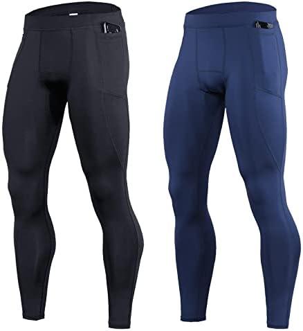 OEBLD Compression Pants Men UV Blocking Running Tights 1 or 2 Pack Gym Yoga Leggings for Athletic Workout Size S/M