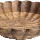 Boho Carved Wood Bowl with Scalloped Edge, Natural