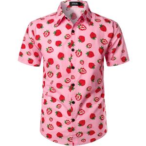 JOGAL Men's Cotton Button Down Short Sleeve Hawaiian Shirt (Large)