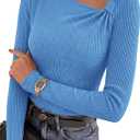 PRETTYGARDEN Womens Fall Long Sleeve Shirts Asymmetrical Tops (Blue, M)