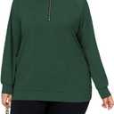 DOLNINE Plus-Size-Sweatshirts for Women Casual Oversized Half Zip Pullover Tops Dressy Long Sleeve Crewneck Blouses Shirts (Green)