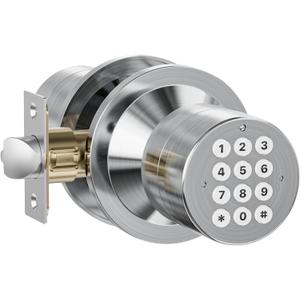 Door Knob with Keypad, Door Lock with Code, Keyless Entry Keypad Door Locks with Handle for Front Door Garage Home Apartment, Satin Chrome (1 Pack)