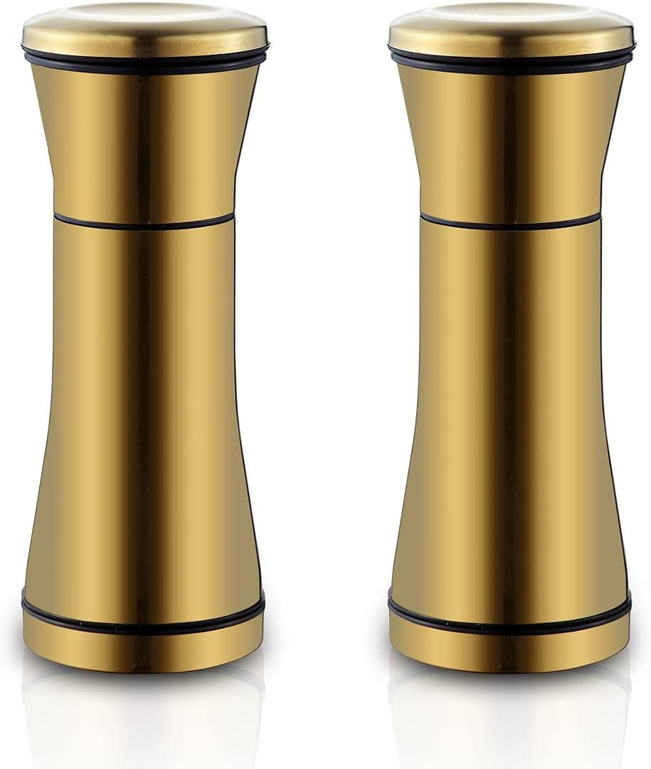 Kyraton Gold Salt and Pepper Shakers, Titanium Plating Stainless Steel Salt and Pepper Grinders Refillable Pepper Grinder, Pepper Mill, Salt Grinder, Salt Shaker, Salt Pepper Shaker Set of 2