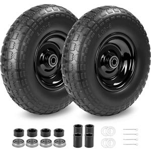 2Pc 4.00-6 Flat Free Tire,13"Solid Compatible with Gorilla Cart Wheelbarrow | With 5/8"&3/4" Bearing, 1.8-5.8" Centered Hub, 4.00-6 tire and wheel Fit for Gorilla Cart, Garden Cart/Hand Truck/Wheelbarrow