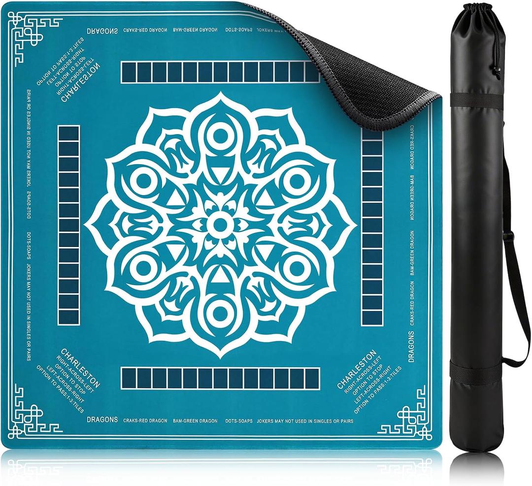 Mahjong Mat 31.5"x31.5" - Waterproof Mahjong Table Mat with Printed Rules, Noise-Reducing & Anti-Slip Surface, 33.4" Bag Fits Rolled Mat - for Majong, Poker, Card Games