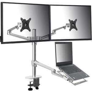 Height Adjustable 3 in 1 Mount Compatible with 13 to 17.3 inch Laptop, Hold 2 Monitors 11 to 27 inch with Vesa, Monitor Desk Stand arm Riser Mount Stand Workstation (Silver)