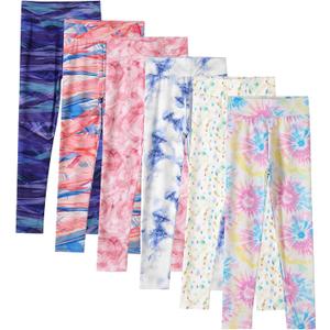 6 Pack Girls Printed Leggings High Waisted Yoga Pants for Girls Full Length Leggings Kids Stretchy Pants (4-5T, Multi 2)
