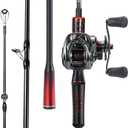 Sougayilang Baitcasting Rod and Reel Combo, 2-Piece Medium Rod with 8.0:1 High-Speed Baitcaster Reel, Magnetic Brake System, Travel-Friendly Bass Fishing Kit for Beginners to Pro