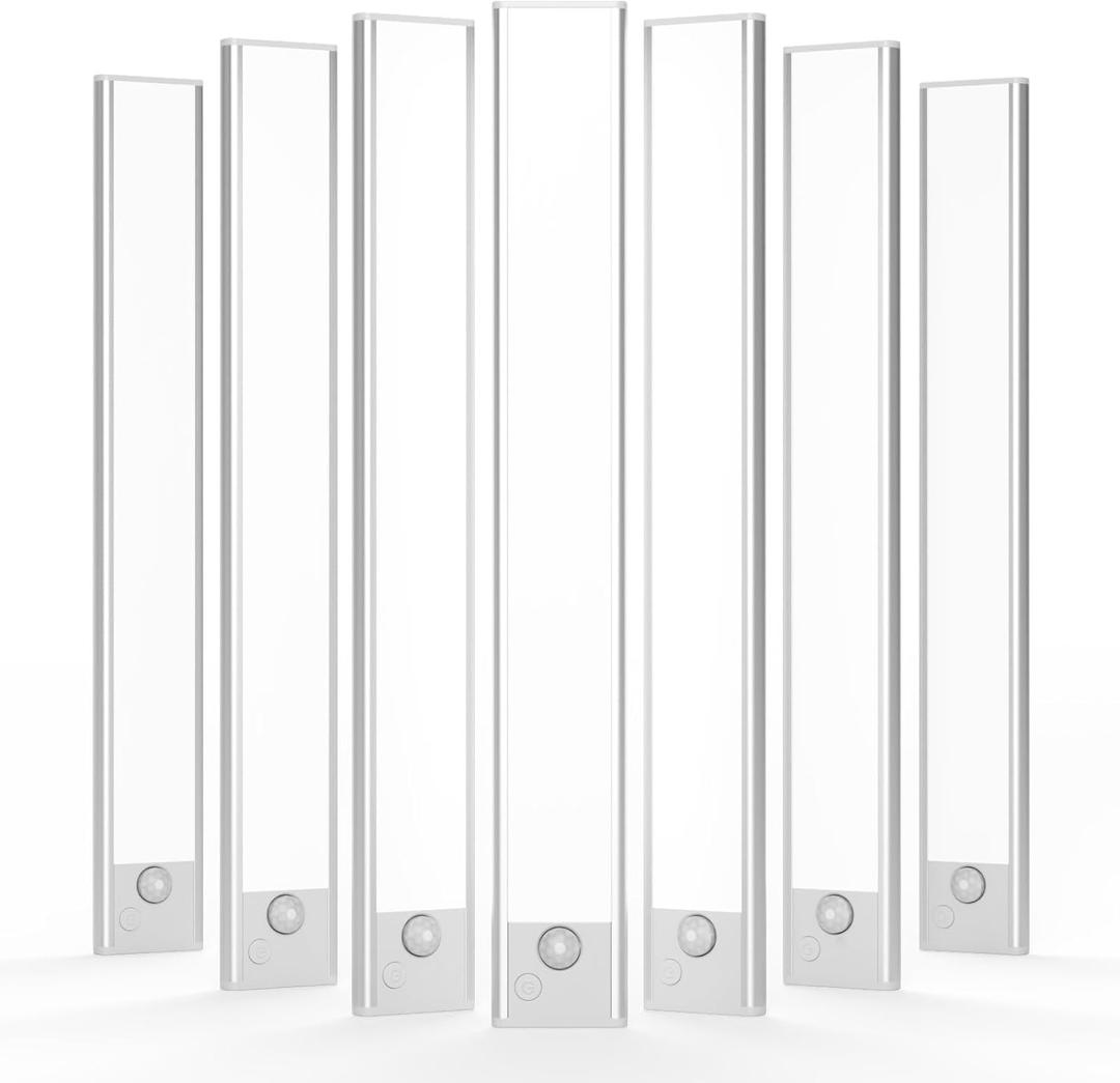 Under Cabinet Lighting, LED Motion Sensor Light Indoor 2500mAh, 7Pack Magnetic Rechargeable Closet Lights, Wireless Under Counter Lights for Kitchen, Stairs, Hallway