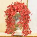 Fake Flowers Artificial Mums for Outdoor, 4 pcs Faux Mums for Outdoor Planters, UV Resistant Fall Porch Decor, Fake Fall Flowers for Yard Patio Lawn Garden, Autumn Floral Decor (Orange Flowers Brown Leaves)