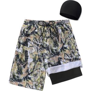 Boys Swim Trunks 2-16 Years Compression Liner Swimsuit Shorts fo Kids Quick-Dry Stretch Swimming Trunks (Includes Swim Cap)