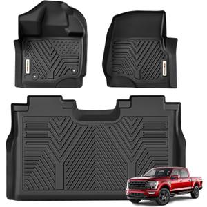 YITAMOTOR Floor Mats Fit for Ford F-150/F150 Lightning SuperCrew Cab 2025-2015(Rear w/o U-Seat Flat Storage),TPE All Weather F150 Truck mats, 1st & 2nd Row