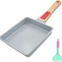 AIKENBBKK Tamagoyaki Pan Ceramic, Japanese Omelette Pan Nonstick, Japanese Egg Pan, Square Egg Pan, Induction-Ready, Detachable Handle, with Silicone Spatula, PFAS & PFOA-Free, Oven Safe, Blue