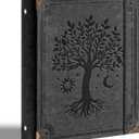 Ovesmusl PU Leather 3 Ring Binder 1 Inch Round Ring Binder Holds 200 Sheets 8.5"x11" Letter Size Paper, Wedding Family History Notebook Cover Loose Leaf Organizer, Black Tree