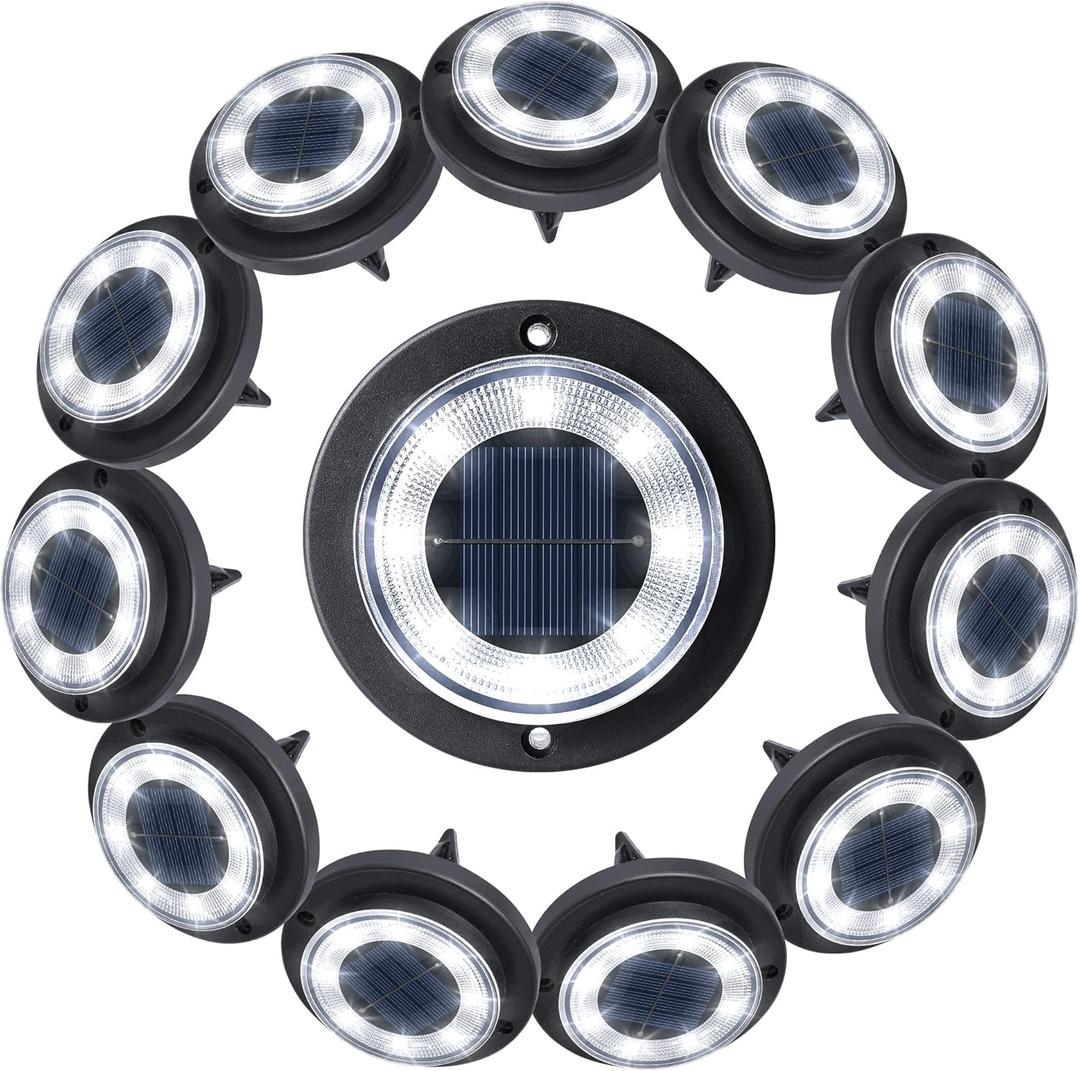Flacchi Solar Ground Lights - IP68 Waterproof 12 Pack Dual-Purpose Outdoor Garden, Solar Powered Disk Lights for Patio, Yard, Pathway, Walkway, Driveway - Cool White (Medium)