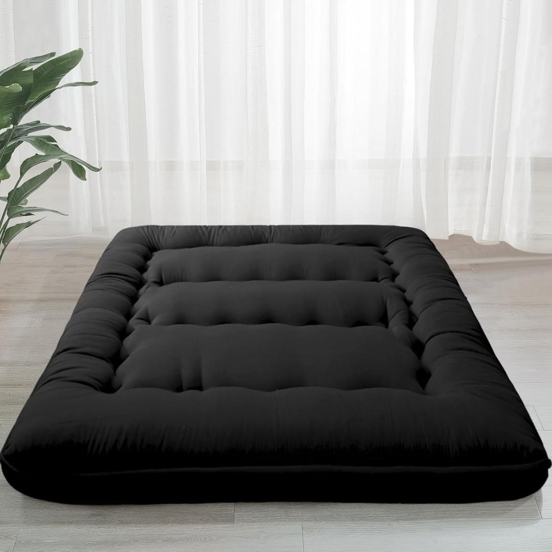 MAXYOYO 6" Extra Thick Japanese Futon Mattress, Foldable Tatami Pad for Adults, Floor Bed Roll Up Guest Mattress, Black, Full