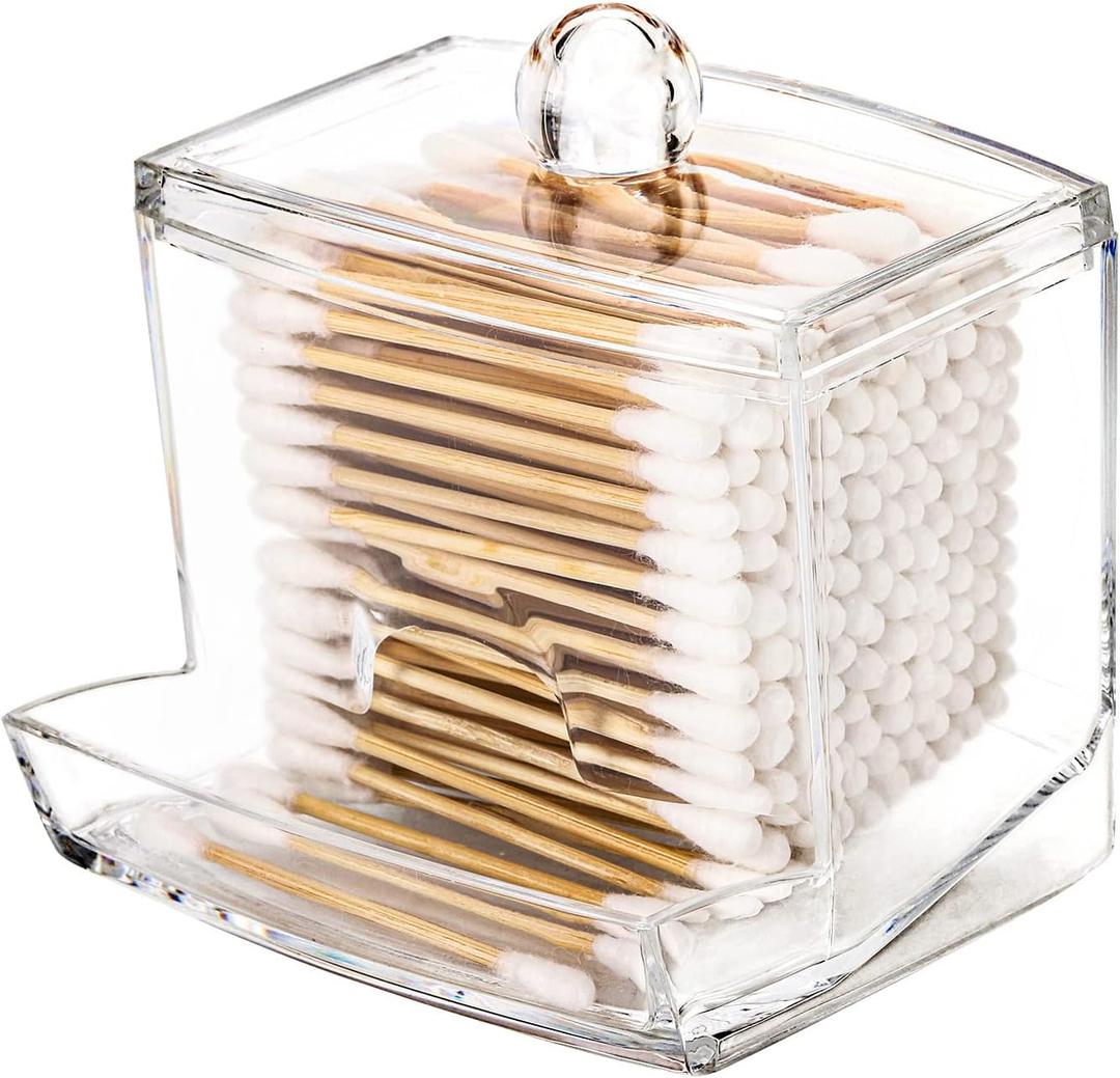 Tbestmax 10oz Qtip Holder Dispenser Big Clear Bathroom Organizer Accessories Decor for Storage-Qtips Cotton Ball Holder Apothecary Jars, Cotton Swabs, Floss Container