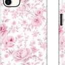 for iPhone 12 Mini Case Cute Wireless Charging Compatible Dual-Layer Shockproof Protection with Stylish Wildflower Design Protective Cover for Women - Romantic Pink Bloom