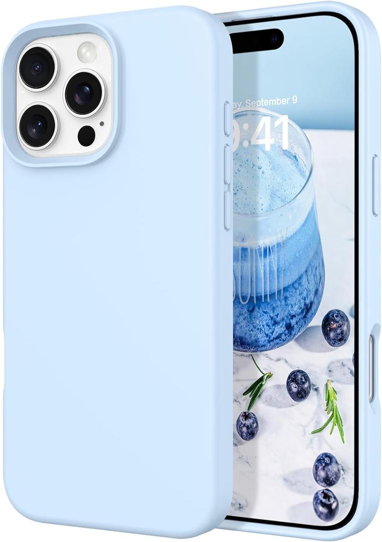 DOMAVER Case for iPhone 16 Pro 6.3'' Case Smooth Liquid Silicone Soft Gel Rubber Microfiber Lining Cushion Cover Shockproof Protective Phone Cases Compatible with iPhone 16 Pro - Light Blue
