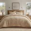 EVERGRACE Luxury Velvet Quilt Set King Size, Diamond Quilted Lightweight Velvet Comforter for All Season, Ultra Soft Oversized Bedspread Coverlet Bedding Set with 2 Pillow Shams, Beige Taupe | Luxe Velvet, Soft, Opulent Sheen, Beautiful Colors, Oversized, Oeko-Tex Certified (KING/CAL.KING (108" x 96"))