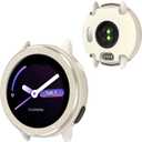 BEARDDO Metal Case for Garmin Vivoactive 6 Smartwatch, 2 in 1 Stainless Steel Bezel & TPU Back Cover with Cleaning Cloth Accessories,Rugged Shockproof Protective Case for Active 6 Men Women Moon White