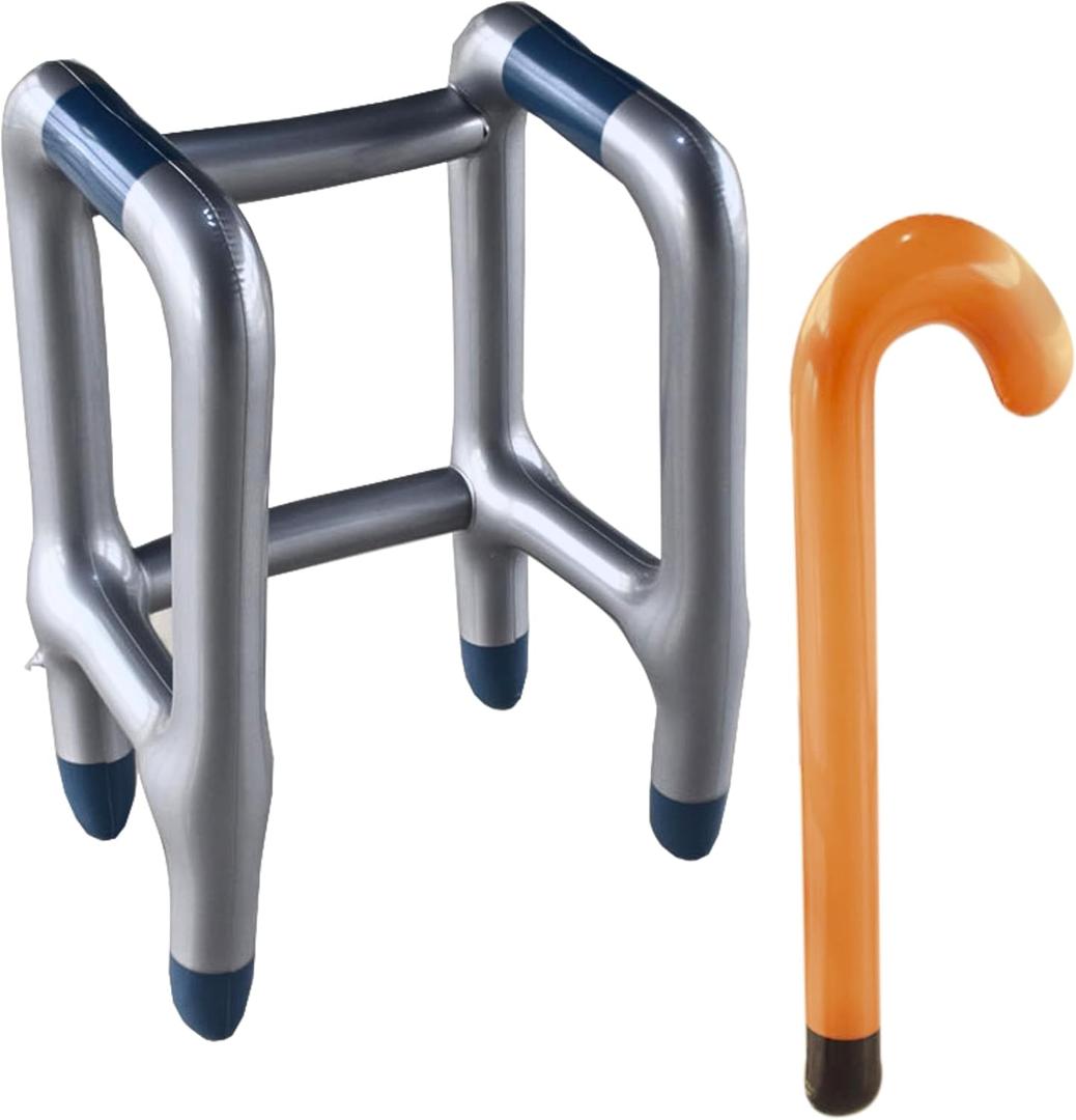 Inflatable Walker and Cane 2 Pcs Set - Old Man Costume Accessories Prop for Kids & Adults, 100 Day of School Old Lady Walking Stick for Boys Girls