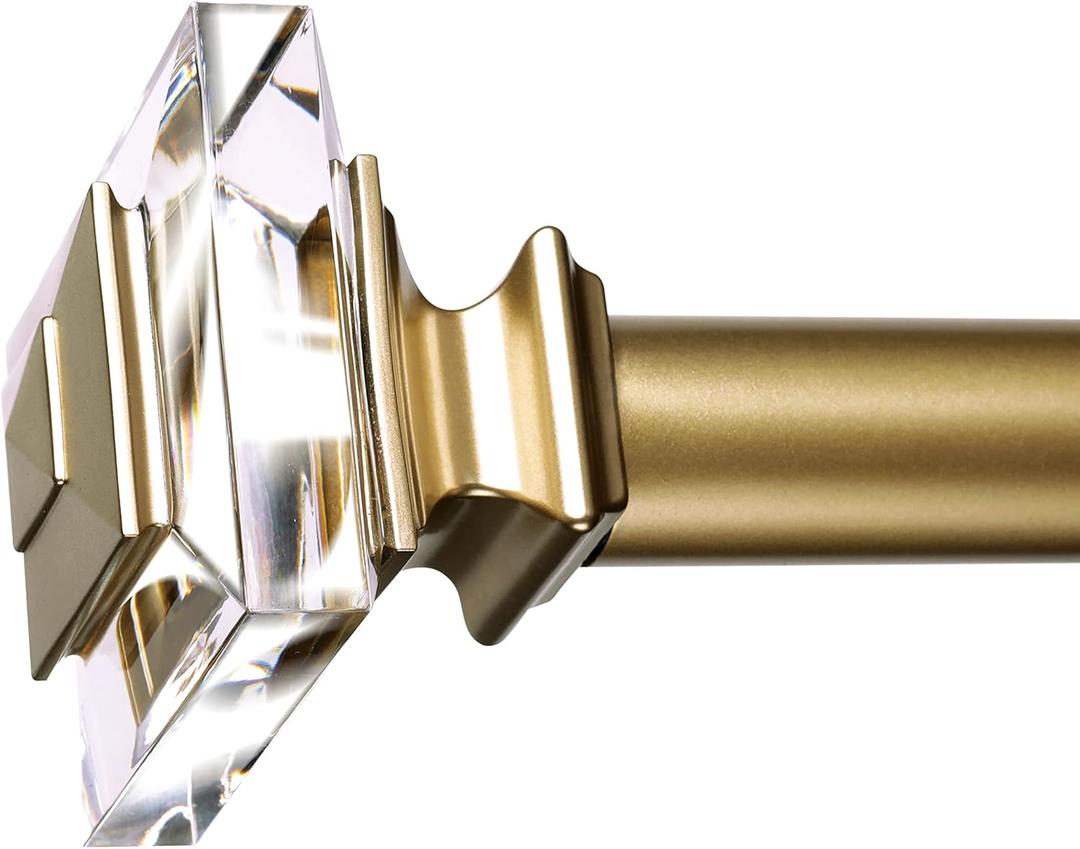 1 inch Curtain Rods for windows 36 to 72" with Square Crystal Diamond Finials, Single Rod Adjustable Curtain Rod(Gold)