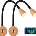 12v Reading Light, RV Dimmable Reading, RV Lighting with USB Charger, Wood Grain Color,12 Volt Flexible Gooseneck Wall Lamp (2Pack, 3000K-3200K)