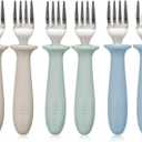 6 Pieces Toddler Forks, 18/8 Stainless Steel Kids Safe Utensils Set BPA Free, Children's Silverware Set with Silicone Round Handle for Self Feeding, Dishwasher Safe (Light Blue/Light Green/Grey)