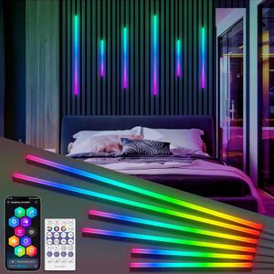RGB+IC Led Recessed Lighting Kit Wall Panel Lights, 6PCS Smart Color Chasing Wood Slat LED Lights with Alexa & WiFi APP Control, DIY RGB Strip Lighting for Acoustic Panels, Game Room (22+35+54)