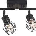 Black Track Lighting Fixtures Ceiling,6-Light Farmhouse Track Lighting with Metal Cage Design  Kitchen Lights Ceiling Mount for Kitchen, Living Room, Dining Room (E26 Base)