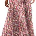 Zeagoo Women's Long Maxi Skirts Tiered Elastic High Waist Boho Double Layered Print A-Line Casual Midi Dress Size Large