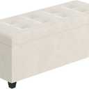 Storage Ottoman, Foldable Ottoman Foot Rest, Foot Stool, Bench with Storage, 660 lb Load Capacity, for Living Room, Bedroom, Dorm, Cream White FSS20W01 (16.3"D x 43.9"W x 15.9"H)