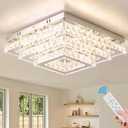 Finktonglan Modern Square Crystal LED Ceiling Light Fixture, 15” Dimmable Crystal Chandelier Ceiling Lights 3-Tiers Light Fixtures Ceiling Mount for Bedroom Living Room Dining Room