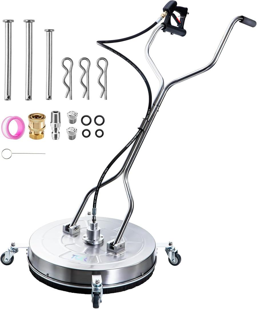 24" Pressure Washer Surface Cleaner with 4 Wheels, Surface Cleaner for Pressure Washer, Stainless Steel Dual Handle Power Washer Surface Cleaner for Concrete, Driveway, Patio, Sidewalk