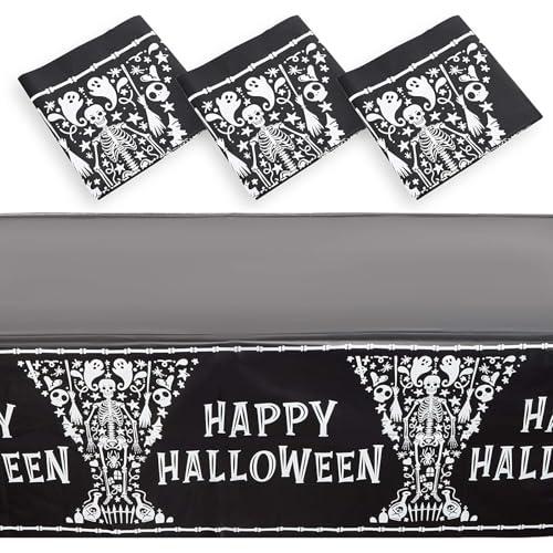 Spooky Central Skeleton Coffin Happy Halloween Tablecloth, Black Table Cover (54 x 108 in, 9 Pack) - Table Cloth - Tablecloths