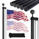 NELXINJO 20FT Sectional Flag Pole Kit, Heavy Duty Aluminum Outdoor In-Ground Flagpole, Black Ball Top, 3x5 USA Flag for Residential commercial Outdoor Garden(20FT, Black)