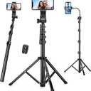 74" Flexible Phone Tripod, Tall Cell Phone Tripod with Adjustable Gooseneck & Remote, Portable Camera Cellphone Stand for Video Recording, Compatible with iPhone Android (Black)