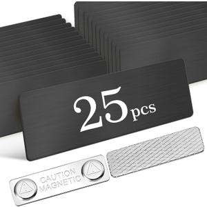 Blank Magnetic Name Tags 25 Pack, 1 x 3 in Name Tags for Clothes, Stainless Steel DIY Name Badges with Strong Magnetic Backing, School Office Supplies, Black
