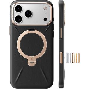 TORRAS Q3 VegSkin for iPhone 17 Pro Max Case Leather, 360 Spin Magnetic Stand, Fit for MagSafe, Camera Control, Shockproof Premium Organic Silicone Leather Case for iPhone 17 Pro Max, Midnight Black