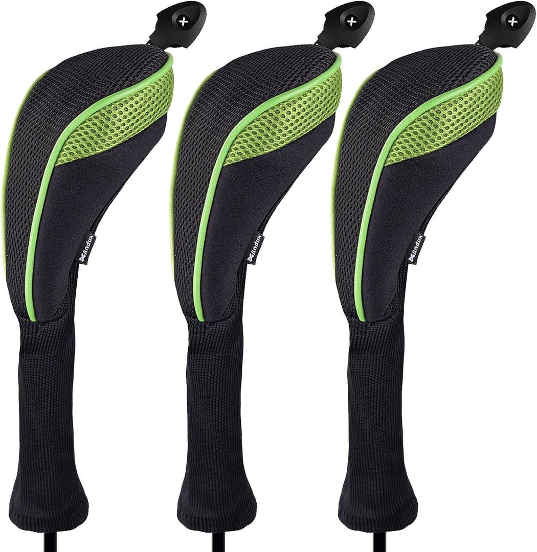 Andux 3 Pack Long Neck Golf Hybrid Club Head Covers Dial No. Tag CTMT-01 (Black/Green)