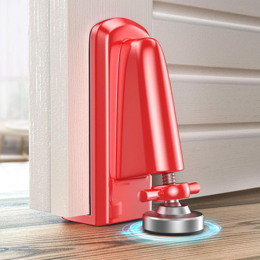Door Jammer Door Stopper, Portable Door Security Lock for Travel/Apartment/Safety Self Defense/Personal Protection, Aluminum Alloy Anti-Slip Door Lockdown Security Device (Red)