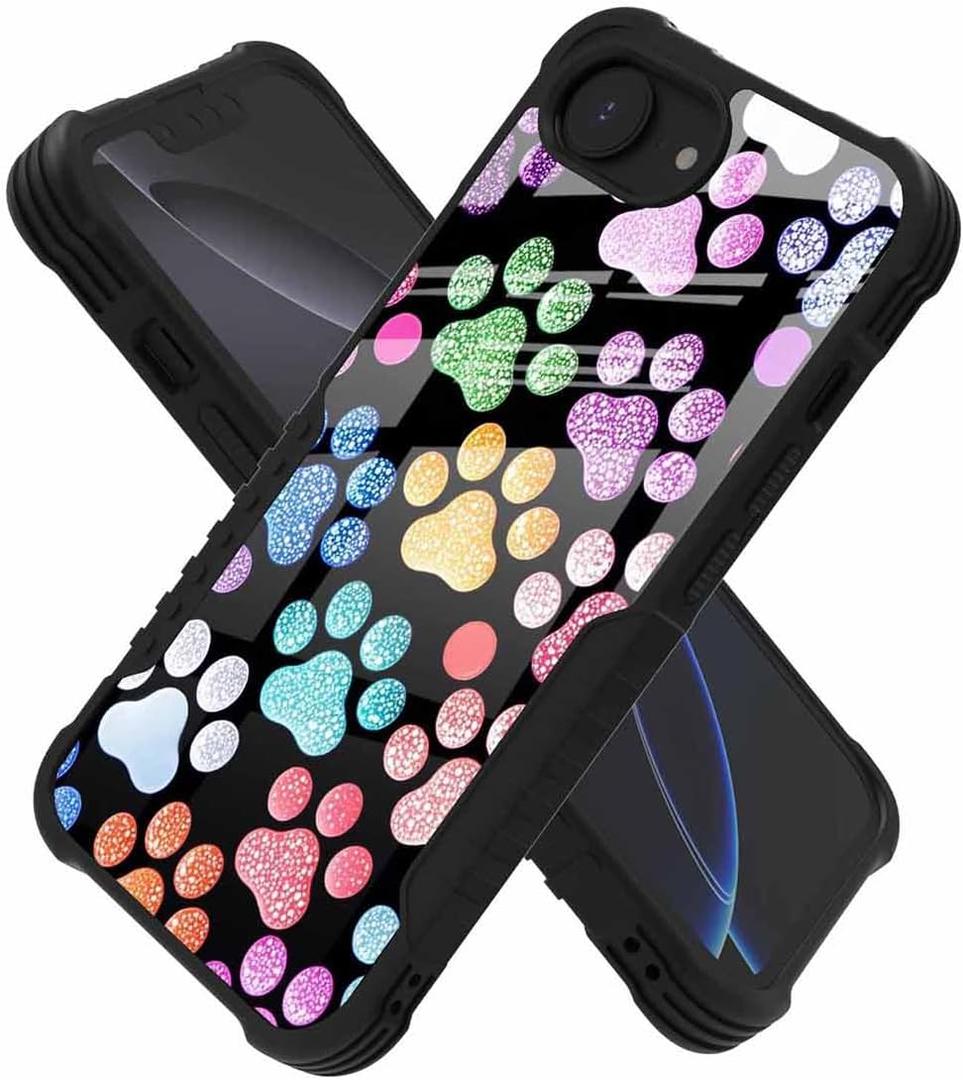 Compatible with iPhone 16e Case Anti Slip Shockproof Hard PC Back Soft TPU Prevention Protective Case, Unique Design Fashion Print for Men Women - Colorful Dog Paw