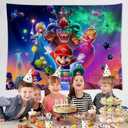 2 x Mario Birthday Party Decorations,Happy Birthday Banner Backdrop for Birthday Party Supplies