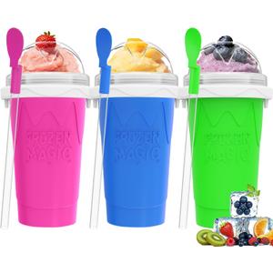 3PCS 500ML Slushie Maker Cup with Lid & Straw for Homemade Ice Cream Maker