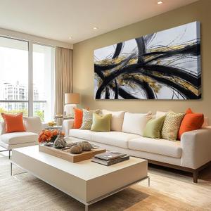 Framed Canvas Print Black and Gold Abstract Wall Art Graffiti Wall Decoration Large Modern Wall Pictures for Bedroom Living Room 29x58 Inch (58L" x 29W")