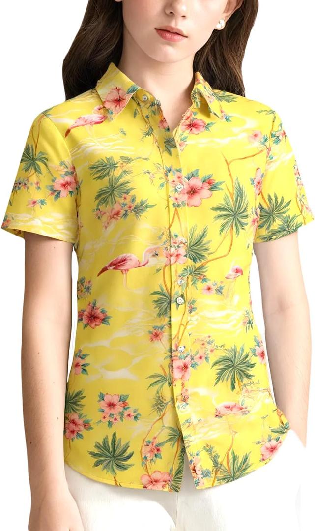 SSLR Big Girls Hawaiian Shirt Beach Tropical Summer Casual Short Sleeve Button Down Shirt